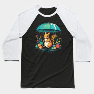 Squirrel Rainy Day With Umbrella Baseball T-Shirt